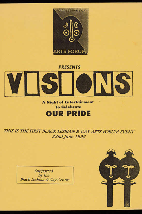 Front page of a pamphlet from VISIONS, the first Black Lesbian and Gay Arts Forum Event, June 1995 (VAN_02_04_01_001_01)